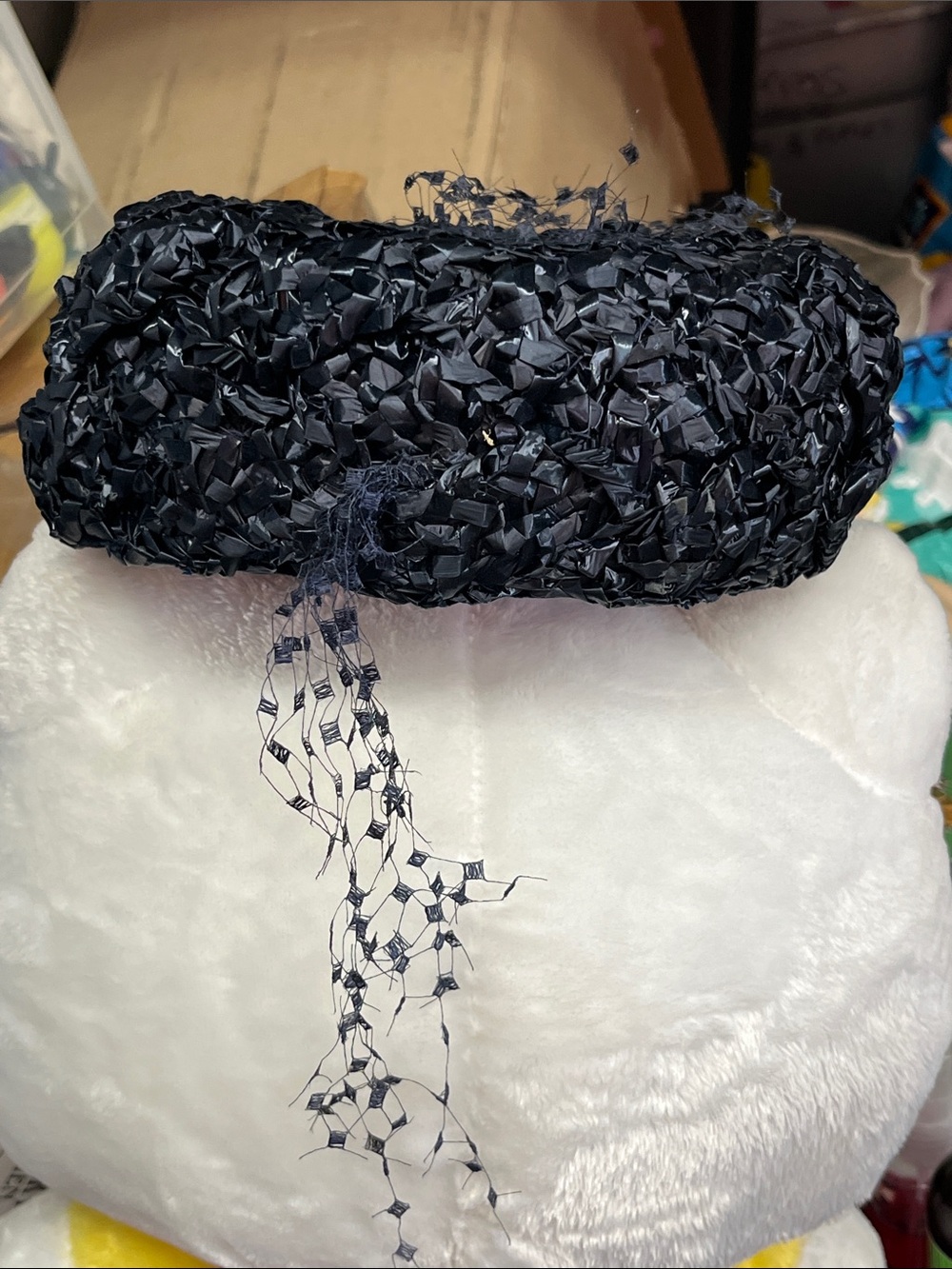 Black Woven Raffia Pillbox Headband with Veiling Accent